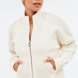 Fabletics Noor Rib Track Jacket Cream Color Size Small Zip Up